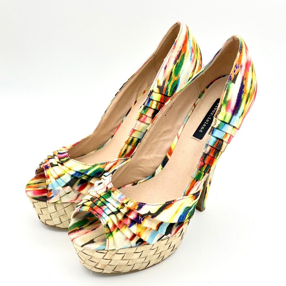 River Island Multicolor Abstract Pleated Peep Toe Platform Heels Pumps EU 38 7.5 - Picture 2 of 11